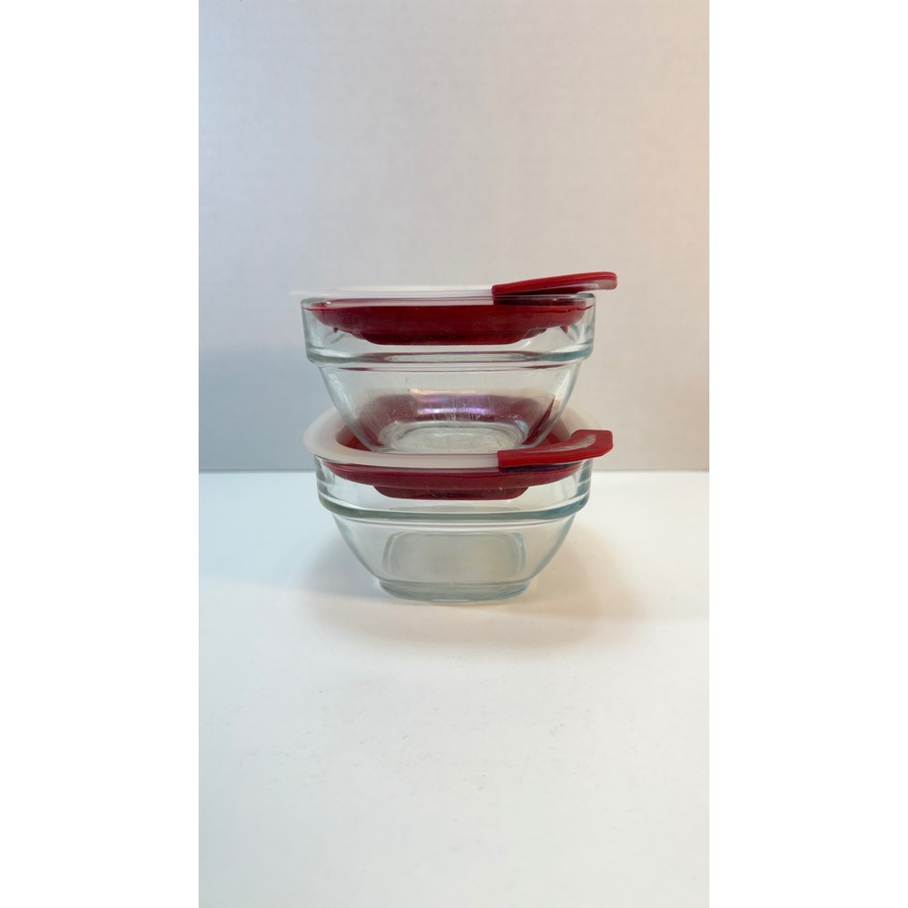 Rubbermaid Glass Food Storage Containers 1 Cup 7N68 Red Easy Find Lids Set Of 2